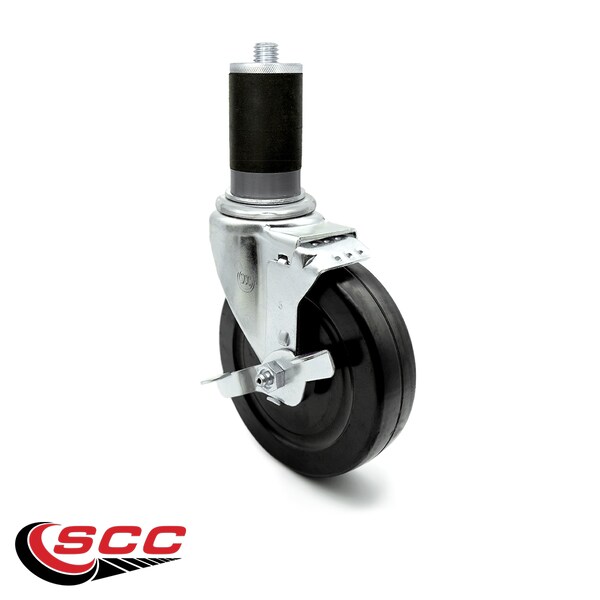 5 Inch Hard Rubber Wheel Swivel 1-1/2 Inch Expanding Stem Caster With Brake SCC